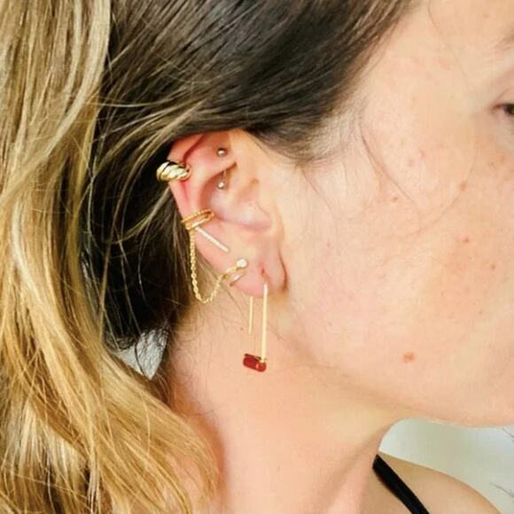 NEW REVOLVE NORDSTROM 18kt Gold Filled Vermeil Orange Red Carnelian Bead Earring - Picture 4 of 8